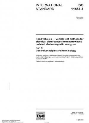 Vehículos de carretera. Métodos de ensayo de vehículos para detectar perturbaciones eléctricas debidas a energía electromagnética radiada de banda estrecha. Parte 1: Principios generales y terminología.