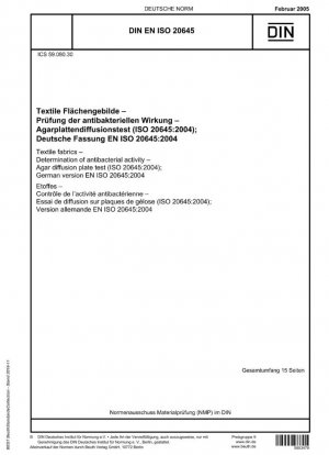 Tejidos textiles - Determinación de la actividad antibacteriana - Prueba en placa de difusión de agar (ISO 20645:2004); Versión alemana EN ISO 20645:2004