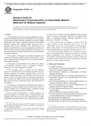 Guía estándar para la caracterización metalúrgica de materiales metálicos absorbibles para implantes médicos