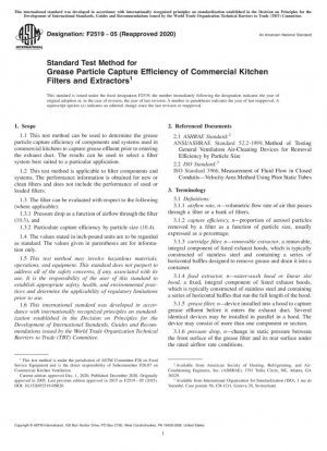 Método de prueba estándar para la eficiencia de captura de partículas de grasa de filtros y extractores de cocina comerciales