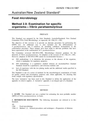 Método 2.9 de microbiología de alimentos: examen de organismos específicos: Vibrio Parahaemolyticus