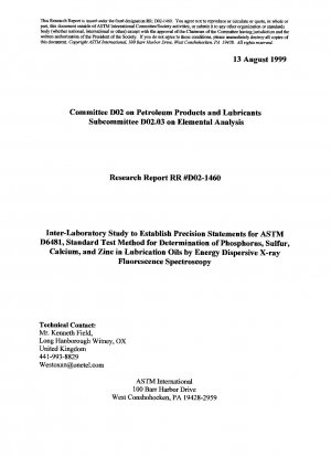 D6481-Método de prueba para la determinación de fósforo, azufre, calcio y zinc en aceites lubricantes mediante espectroscopía de fluorescencia de rayos X de dispersión de energía