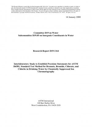 D6581-Métodos de prueba para bromato, bromuro, clorato y clorito en agua potable mediante cromatografía de iones suprimidos