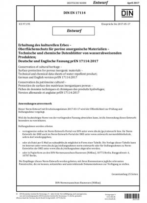 Conservación del patrimonio cultural - Protección de superficies para materiales inorgánicos porosos - Fichas técnicas y químicas del producto hidrófugo