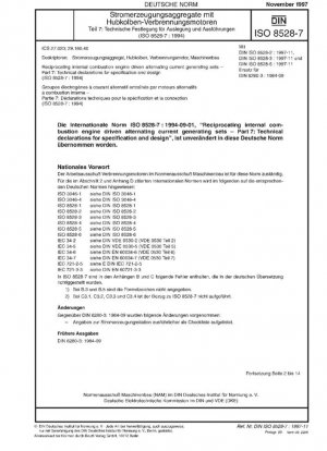 Grupos electrógenos de corriente alterna accionados por motores alternativos de combustión interna. Parte 7: Declaraciones técnicas para especificaciones y diseño (ISO 8528-7:1994)