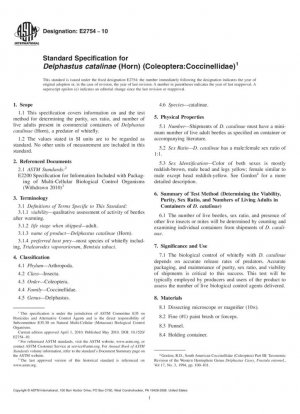 Especificación estándar para Delphastus catalinae (Cuerno) (Coleoptera:Coccinellidae)