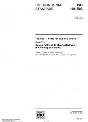 Textiles - Ensayos de solidez del color - Parte E03: Solidez del color al agua clorada (agua de piscina)
