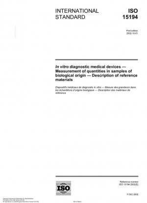 Sistemas de diagnóstico in vitro - Medición de cantidades en muestras de origen biológico - Descripción de materiales de referencia