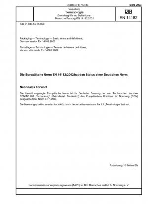 Embalaje - Terminología - Términos y definiciones básicos; Versión alemana EN 14182:2002