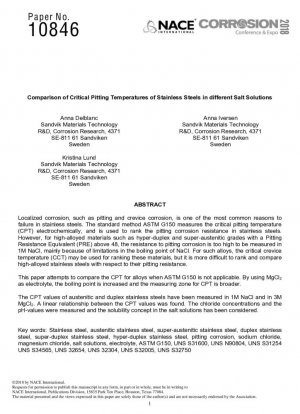 Estudio comparativo de la temperatura crítica de corrosión por picaduras del acero inoxidable en diferentes soluciones salinas