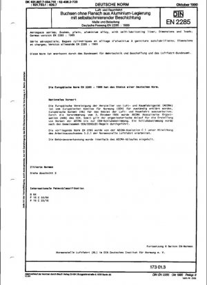 Serie aeroespacial; casquillos lisos, de aleación de aluminio, con revestimiento autolubricante; dimensiones y cargas; versión alemana EN 2285:1989