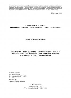 D4672-Método de prueba para materias primas de poliuretano: determinación del contenido de agua de polioles