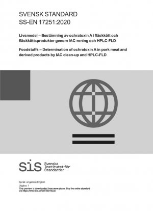 Alimentos - Determinación de ocratoxina A en carne de cerdo y productos derivados mediante purificación por IAC y HPLC-FLD