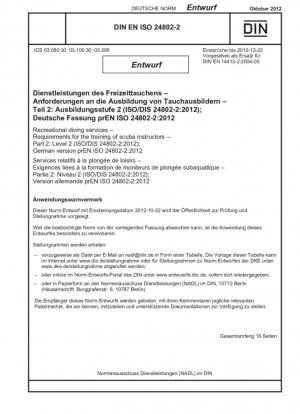 Requisitos de formación para instructores de buceo del servicio de buceo recreativo Parte 2: Nivel 2 (Borrador)