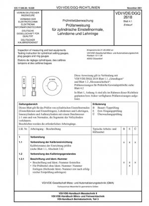 Pruefmittelueberwachung - Pruefanweisung fuer zylindrische Einstellnormale@ Lehrdorne und Lehrringe
