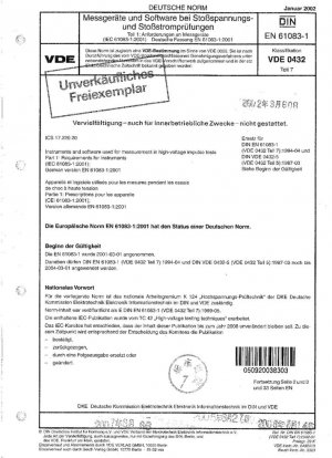 Instrumentos y software utilizados para mediciones en pruebas de impulso de alta tensión. Parte 1: Requisitos para instrumentos (IEC 61083-1:2001); Versión alemana EN 61083-1:2001