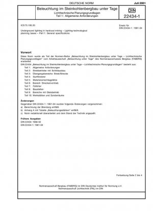 Iluminación subterránea en la minería de hulla - Bases de planificación de la tecnología de la iluminación - Parte 1: Especificaciones generales
