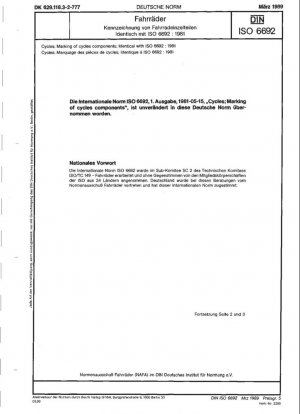 Ciclos; marcado de componentes de bicicletas; idéntico a ISO 6692:1981