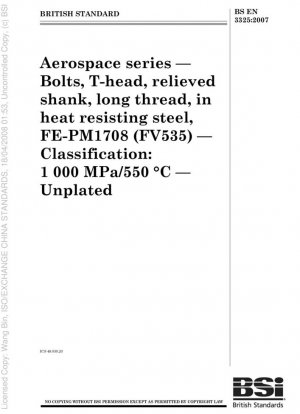 Serie aeroespacial - Pernos, cabeza en T, vástago aliviado, rosca larga, en acero resistente al calor, FE-PM1708 (FV535) - Clasificación: 1000 MPa/550 °C - Sin chapar